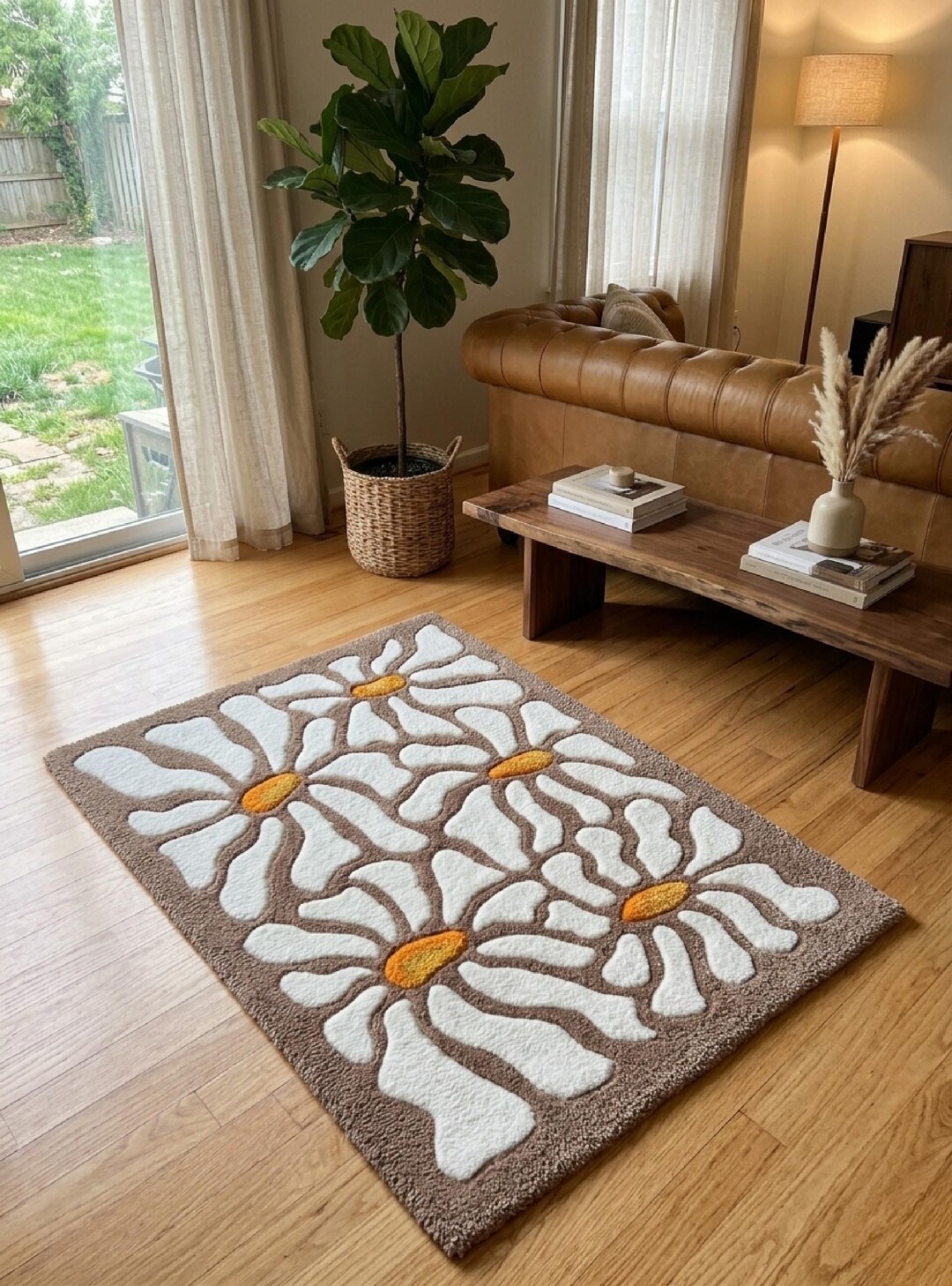 Retro Daisy Tufted Area Rug – Earthy Tones - Etsy