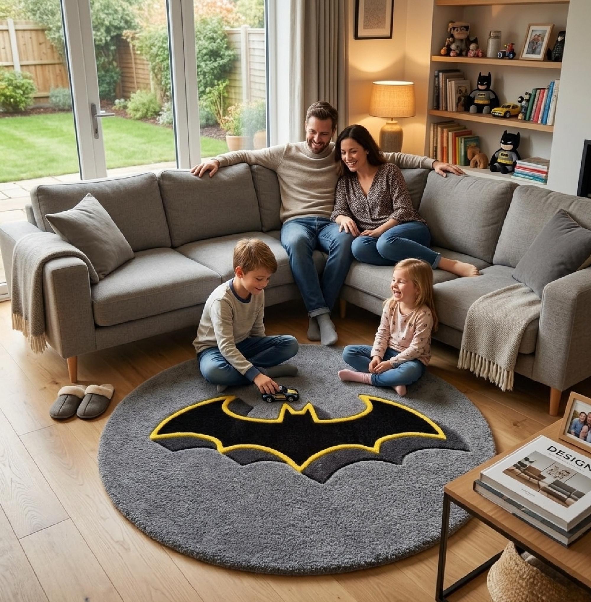 Hand-tufted Batman Round Rug - Grey Superhero Kids Room Carpet - Etsy