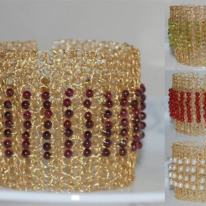 January Birthstone Crochet Wire Bracelet, Hand Crocheted Wire Bracelet, Beaded Cuff Bracelet, Crochet Wire Jewelry, Garnet