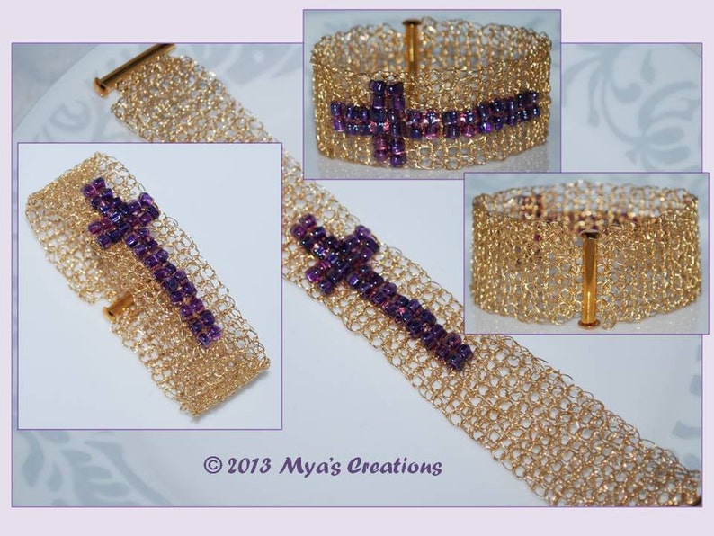 Men's Crocheted Wire Beaded Cuff Bracelet, Sideways Cross Beaded Bracelet, Crocheted Wire Sideways Cross Bracelet,Crochet Wire Jewelry image 5