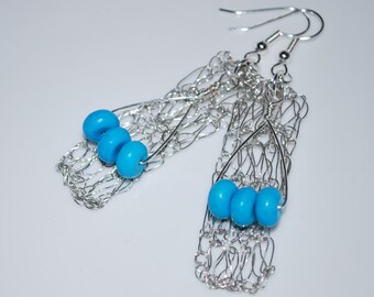 Tri-rondelle Turquoise on Crochet Wire Earrings, Crochet Wire Jewelry