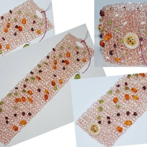Crocheted Wire Beaded Cuff Bracelet, Crochet Wire Bracelet, Multi Gemstones Wire Cuff, Crochet Wire Jewelry, Multicolor