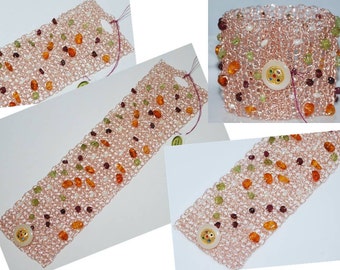 Crocheted Wire Beaded Cuff Bracelet, Crochet Wire Bracelet, Multi Gemstones Wire Cuff, Crochet Wire Jewelry, Multicolor