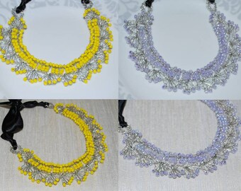 Crocheted Wire Lace Necklace, Crochet Statement Necklace, Handmade Wire Lace Statement Necklace, Yellow Bib Necklace, Crochet Wire Jewelry