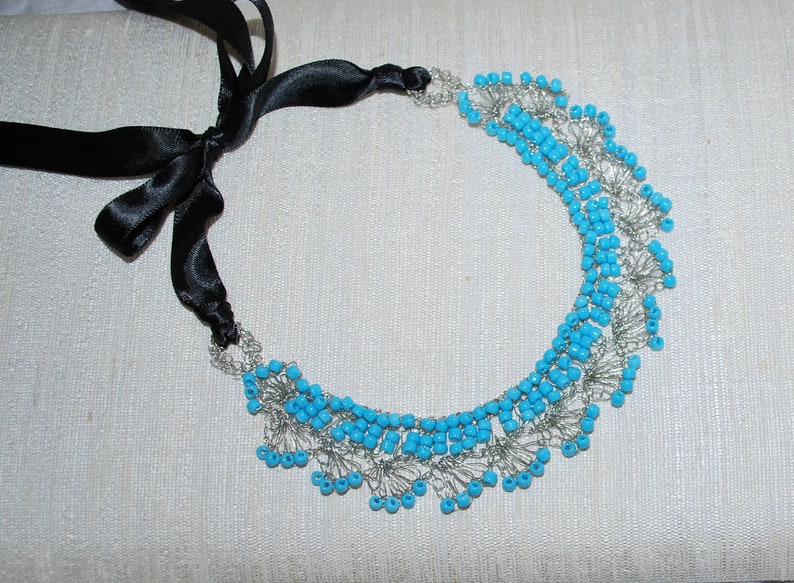 Crocheted Wire Lace Necklace Crochet Statement Necklace - Etsy