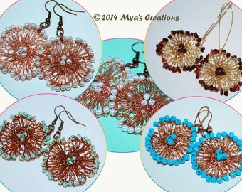 PDF Pattern, Beaded Wire Crochet Flower Earrings Tutorial, How to make a crochet wire flower earrings, Floral Earrings Tutorial