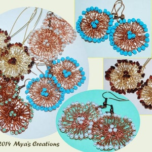 PDF Pattern, Beaded Wire Crochet Flower Earrings Tutorial, How to make a crochet wire flower earrings, Floral Earrings Tutorial
