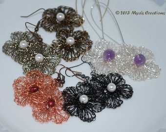 Crocheted Wire Flower Earrings Tutorial (PDF Pattern)