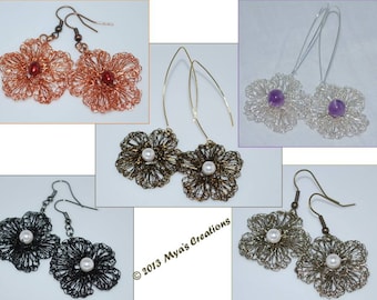 PDF Crocheted Wire Flower Earrings Tutorial, How to make a crochet wire flower earrings, Floral Earrings Tutorial