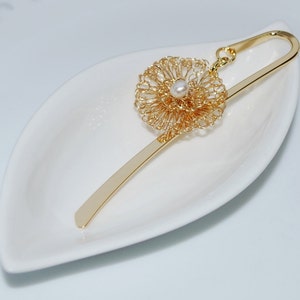 Crochet Wire Bookmark, Crocheted Wire Flower Bookmark, Lovely Bookmark, White, Christmas Gift image 1