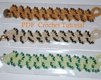 PDF Crocheted Bracelet Tutorial, How to make a wavy crochet bracelet, Wavy Crochet Beaded Bracelet Pattern