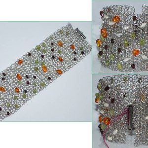 Crocheted Wire Beaded Cuff Bracelet, Crochet Wire Bracelet, Multi Gemstones Wire Cuff, Crochet Wire Jewelry, Multicolor