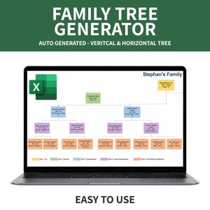 Family Tree Generator Template Excel, Automatic Genealogy Chart Maker | Editable Ancestry Pedigree Chart | Digital Download Spreadsheet