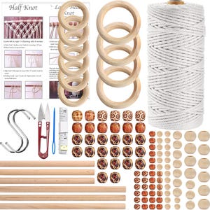 Macrame Kit for Beginners, Cotton Cord, Wooden Beads, Rings, Video Tutorial