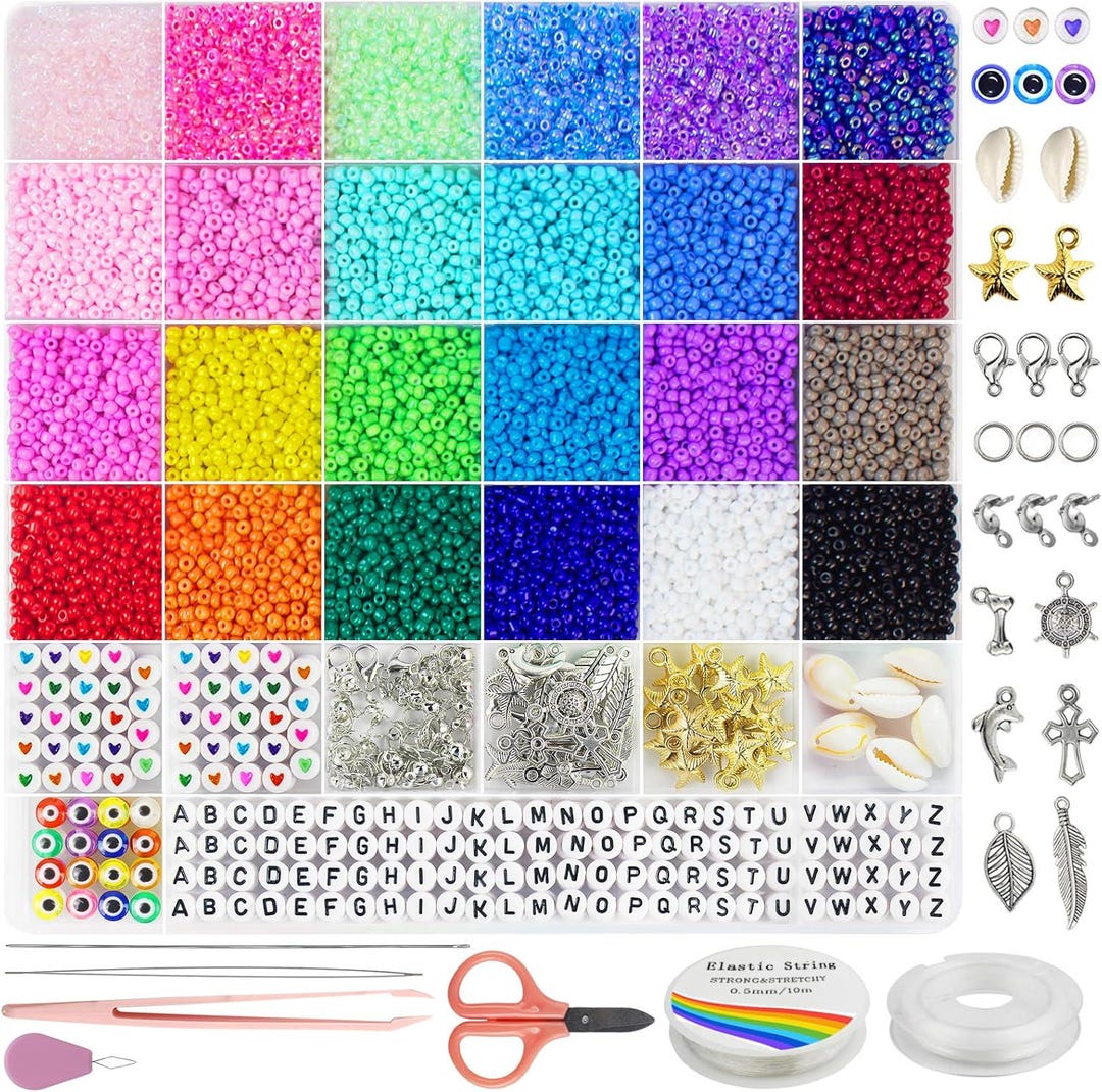Kandi Bead Kit – 7800+ Glass Seed Beads, Charms & Jewelry Making ...