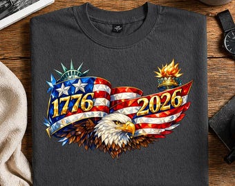 1776 2026 America 250 Grafica, Bandiera patriottica con aquila PNG, Design per maglietta del 4 luglio