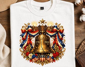 Campana della Libertà PNG, grafica patriottica per il 250° anniversario dell'America, design per maglietta del 4 luglio, 1776-2026