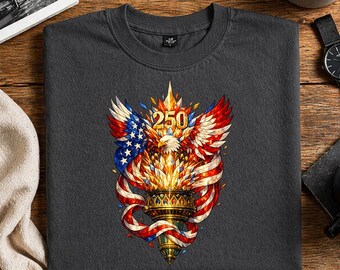 Grafica PNG dell'aquila e della torcia per il 250° anniversario dell'America, design patriottico della bandiera degli Stati Uniti (download digitale)