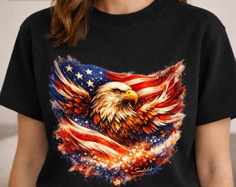 Aquila patriottica PNG, grafica della bandiera americana, design per il 4 luglio, aquila calva a sublimazione