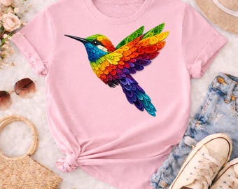 Colibrì arcobaleno PNG, disegno di uccello in quilling per maglietta, tazza, custodia per telefono