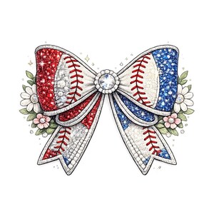 Patriotisk basebollrosett PNG, fuskbroderi för matchdagsrosett, USA-sublimeringsdesign med strass
