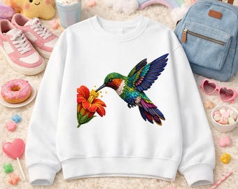 Felpa con colibrì primaverile, regalo colorato per gli amanti degli uccelli, maglione floreale ispirato alla natura per donna (download digitale)