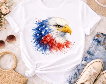Aquila patriottica PNG, Aquila con bandiera americana ad acquerello, Grafica per il 4 luglio