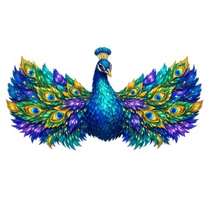 Vivid Peacock Graphic PNG, Iridescent Bird Art, Streetwear Tee Design (Instant Download)