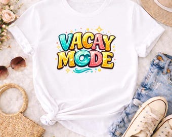 Pacchetto di immagini PNG "Modalità Vacanza", design per maglietta vacanze estive, stampa a sublimazione fronte/retro.