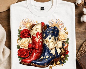 Stivali da cowboy patriottici PNG, grafica western del 4 luglio, America 250, 1776 2026