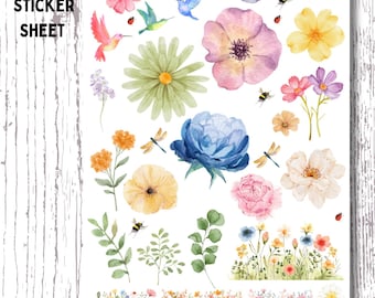 Summer Floral BUJO Planner Scrapbook stickers A5 size