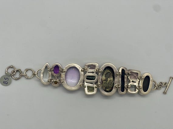 Artisan Multi Gemstone Statement Bracelet in Ster… - image 3
