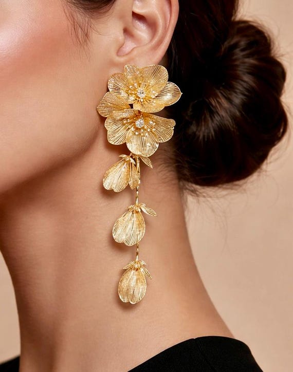 Statement Dangle Golden Earrings - image 4