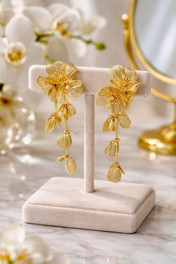 Statement Dangle Golden Earrings - image 2