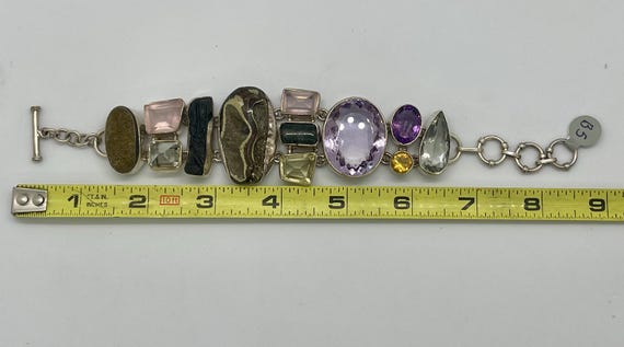 Artisan Multi Gemstone Statement Bracelet in Ster… - image 7