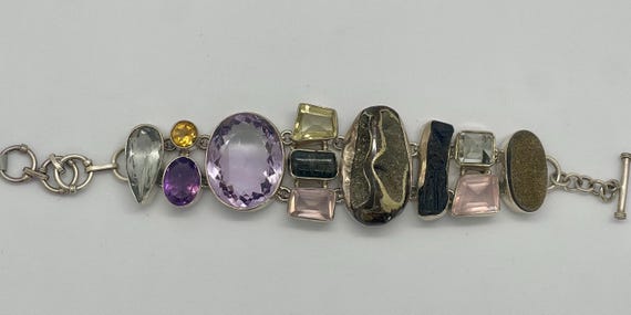 Artisan Multi Gemstone Statement Bracelet in Ster… - image 2