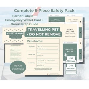 Druckbare Haustier ID & Notfall Sicherheit Kit | Essential Welpen-Eltern-Paket | Universelle Haustier-ID-Karten, Sitter-Info und Fluglinienbeschilderung