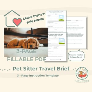 Pet Sitter Instructions Template | Printable Dog Sitter Notes | Pet Care Dashboard and Emergency Vet Authorization | Teal & Cream Collection