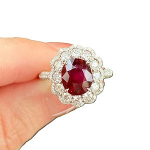 Oval Ruby Cluster Halo Ring: Princess Diana Style 925 Silver Pave Engagement Ring