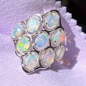 Natürlicher Äthiopischer Opal Cluster Ring 925er Silber Handgefertigter Feueropal Statement Schmuck Geschenk