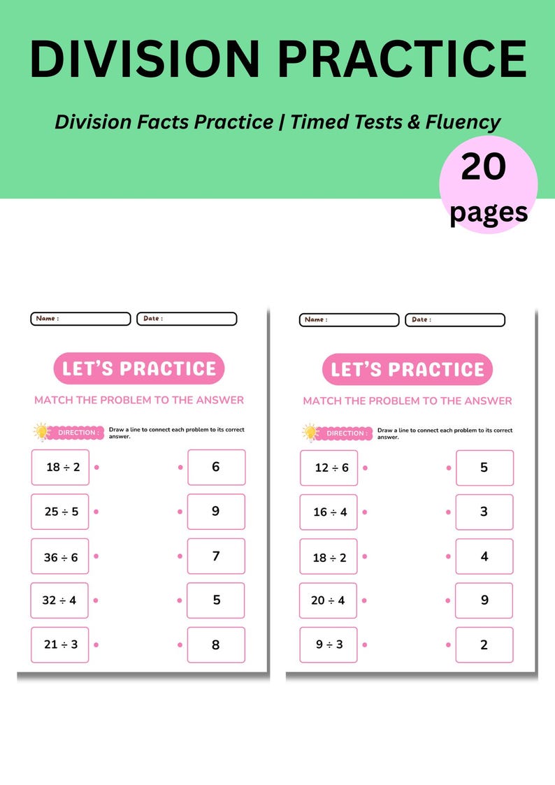 Diviosn Names Division Worksheets for Kids | Printable Math Practice | Classroom ...