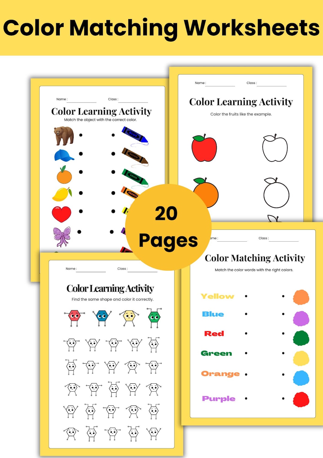 Color Matching Worksheets | 20 Printable Color Learning Activities for ...