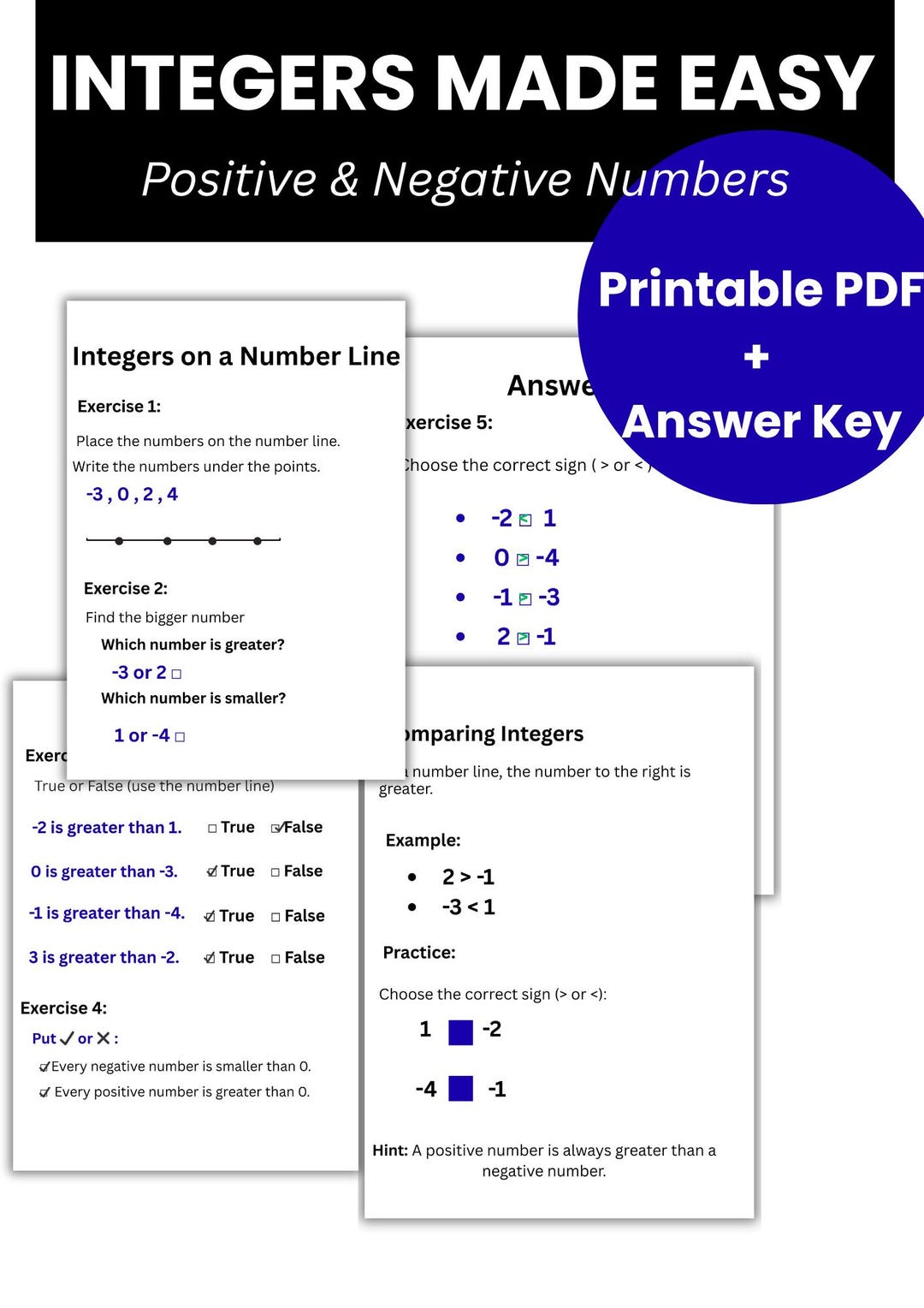 Integers Made Easy – Printable Math Worksheets for Ages 9–13 | Positive ...