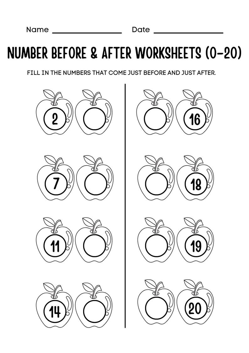 Number Before & After Worksheets 0-20 – Preschool Kindergarten Math ...