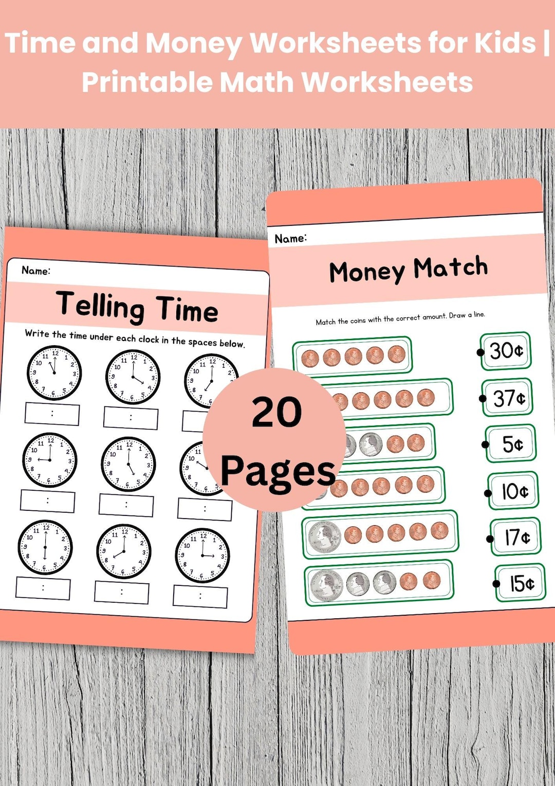 Printable Time and Money Worksheets for Kids | Math Activities (digital ...