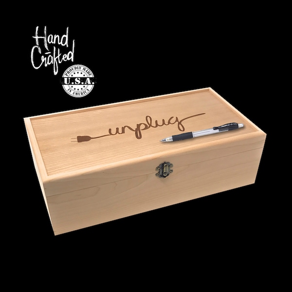 Unplug Box, Custom Engraved Personalized Box, Family Phone Lock Up, Wood Cell Phone Holder, Cell Phone Time Out, Cell Phone Charging Station
