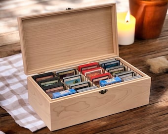 Unfinished Wood Trading Card Deck Box: Customizable Storage with Dividers