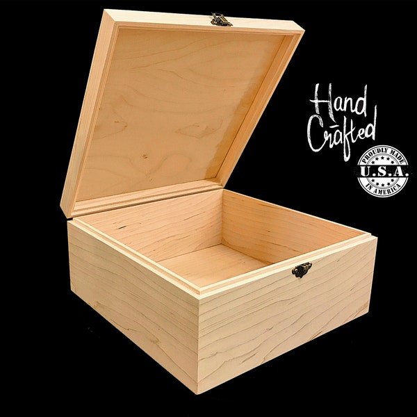 Unfinished Wood Box with Hinges 10 1/4 x 10 1/4 x 4 3/4