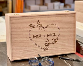 Personalized Wedding Gift, Extra Large Wood Box with Lid, Engagement, Handmade, Memory Box, Engraved Keepsake, Couples Anniversary Gift Idea