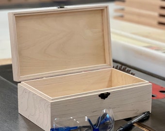 Unfinished Wood Box with Hinges 10 x 6 x 3 3/4 Personalized Laser Engraving Available ( Box Shown in Maple)